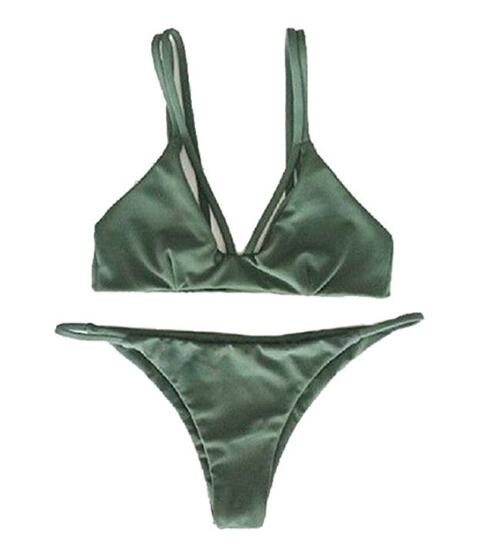 New Strappy Swimwear Reversible Swimsuit Women Bathing suit Seamless Beachwear Gray Green