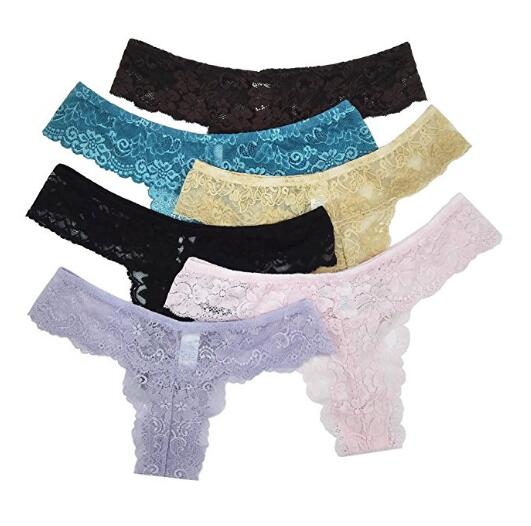 Verpakking van 6 Womens Sexy Kant Thongs Panties
