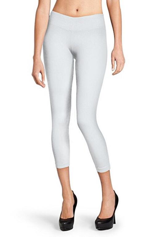 Solid Soft Naadloze elastische Womens Capri Leggings broek met brede tailleband