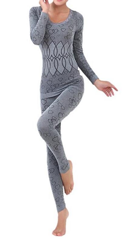 Womens Lace Stretch Seamless Top&Bottom Thermal Underwear Set