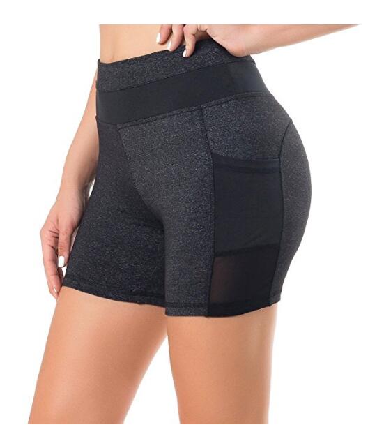 Womens Mesh Shorts Workout Yoga Pants Running With Side Pocket