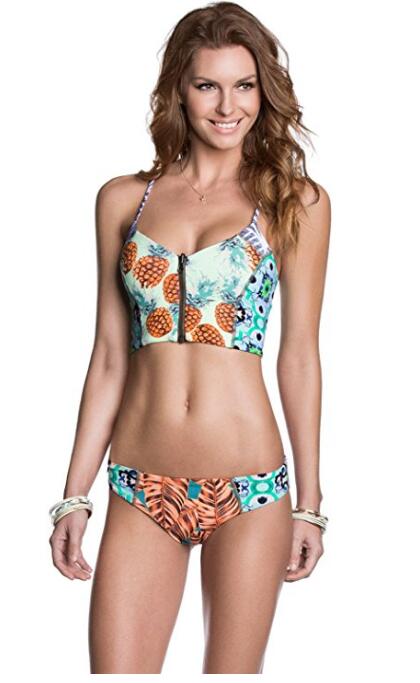 Womens Pineapple Zebra Pattern Zipper Bikini