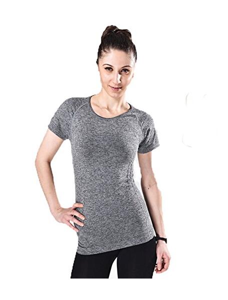 Donna senza giunte elastico attivo traspirante Yoga Fitness T-shirt