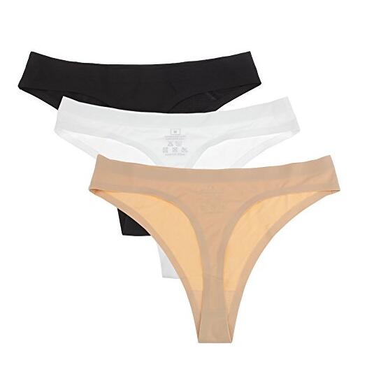 Womens Seamless Invisible Thong Ice zijden ondergoed Tanga Panties Hipster 3 Pack