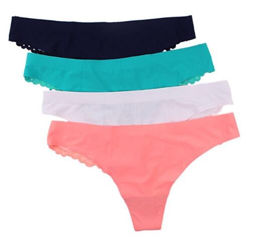 Womens Seamless Thongs Lace Panty Roupa interior Pacote de 4