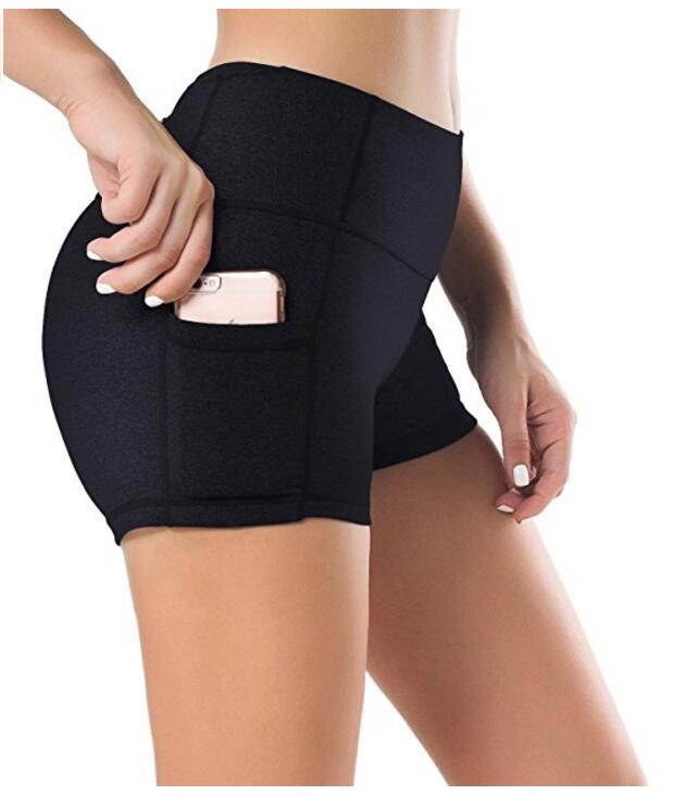 Womens Shorts allenamento in corso di yoga pantaloni corti con tasche laterali e posteriore della chiusura lampo Pocket